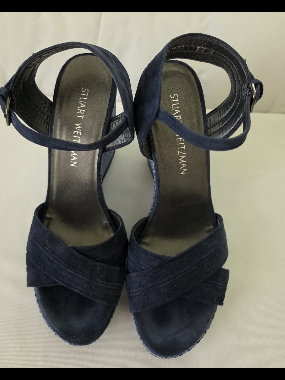 Stuart Weitzman Navy Suede Crisscross Ankle-Strap Heels